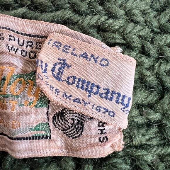 John Molloy Vintage Sweater Cardigan Fisherman Knit 100%Wool Cable Green XL - Picture 4 of 5